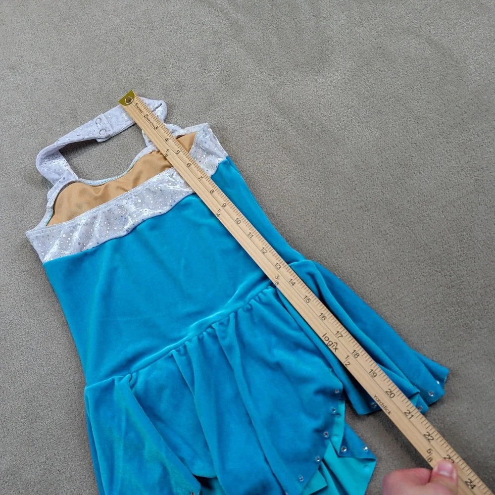 Designs for Dance MC Blue Velvet Figure Skating Dress Glitter Halter Vintage